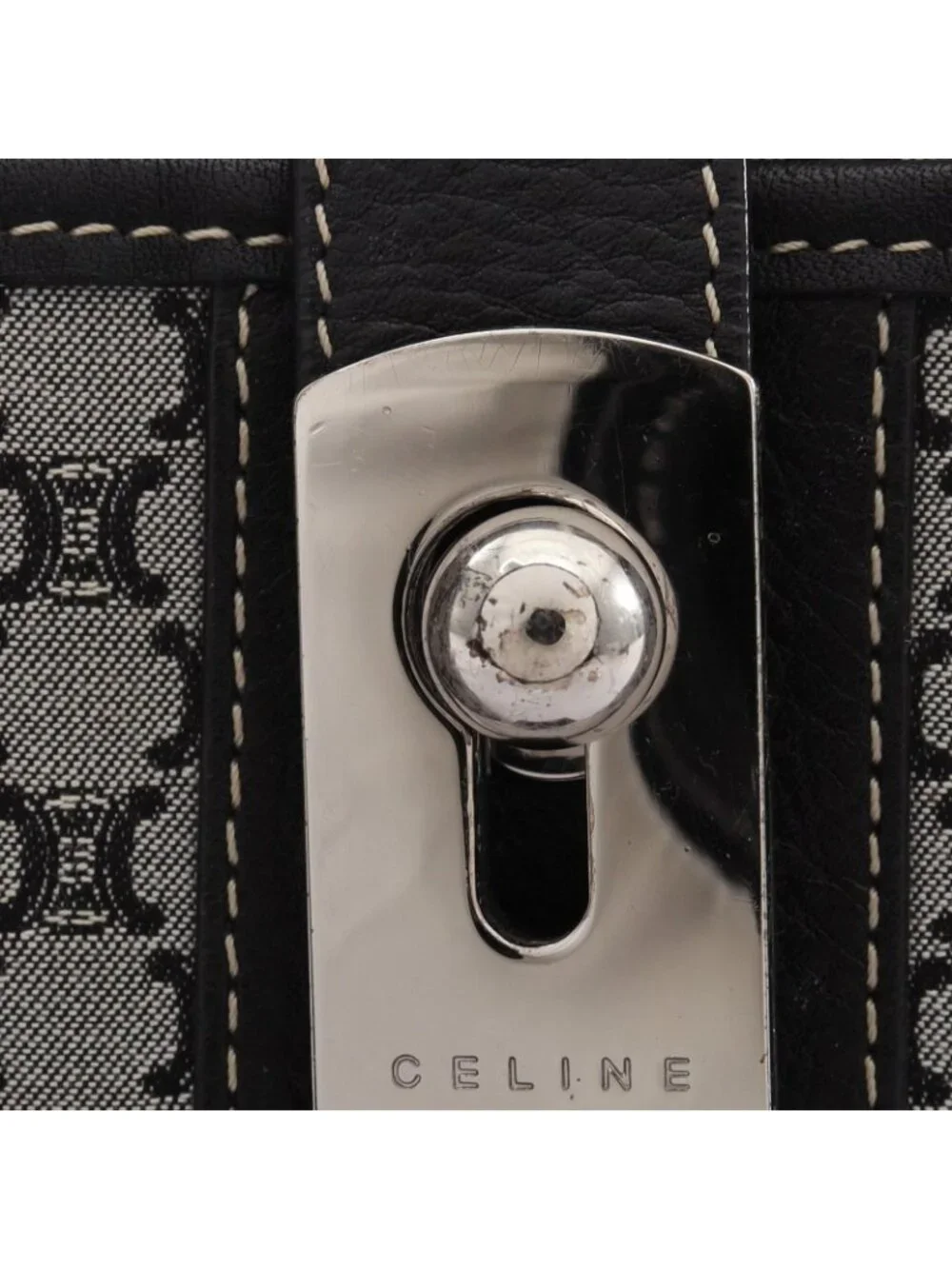 Celine Tote Macadam Gray Black Canvas Leather Paris